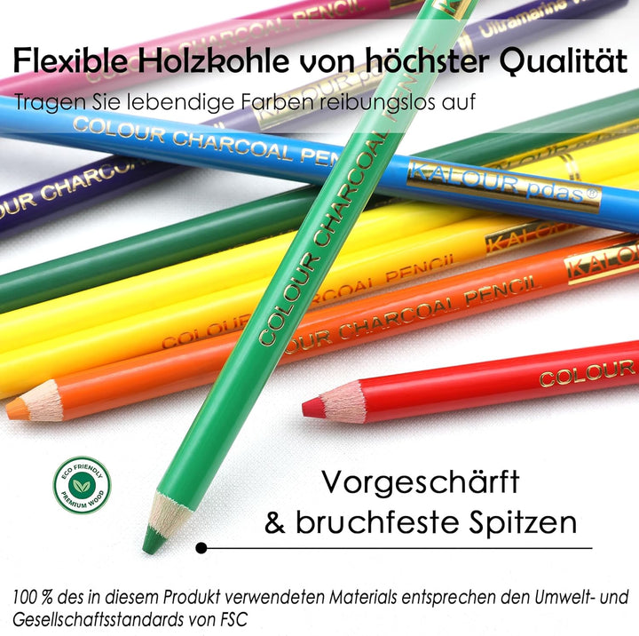 KALOUR PDAS 24 Farbkohlestifte, Zeichenset, Premium-Qualität, Pastellkreidestifte, hautfarben, zum Z
