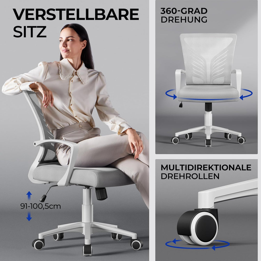 Yaheetech Bürostuhl Ergonomisch Schreibtischstuhl mit Schaukelfunktion Drehstuhl mit Gepolstertem Si