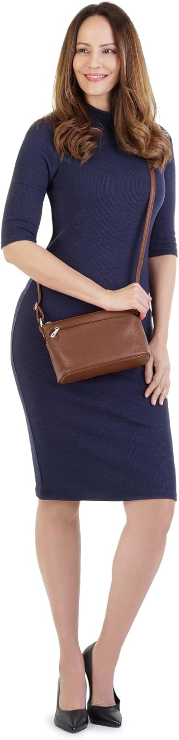 Cluty Umhängetasche echt Leder Damen - 020617 Braun, Braun