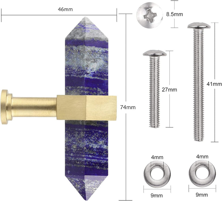 mookaitedecor Satz von 2 Lapislazuli Sechseck Double Kristall Punkte Schublade Knöpfe mit Schrauben,