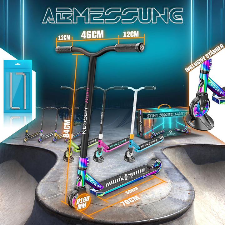 KESSER® Stunt Scooter X-Limit-Pro 360° Lenkung Funscooter Stuntscooter mit Ständer ABEC 9 Kugellager