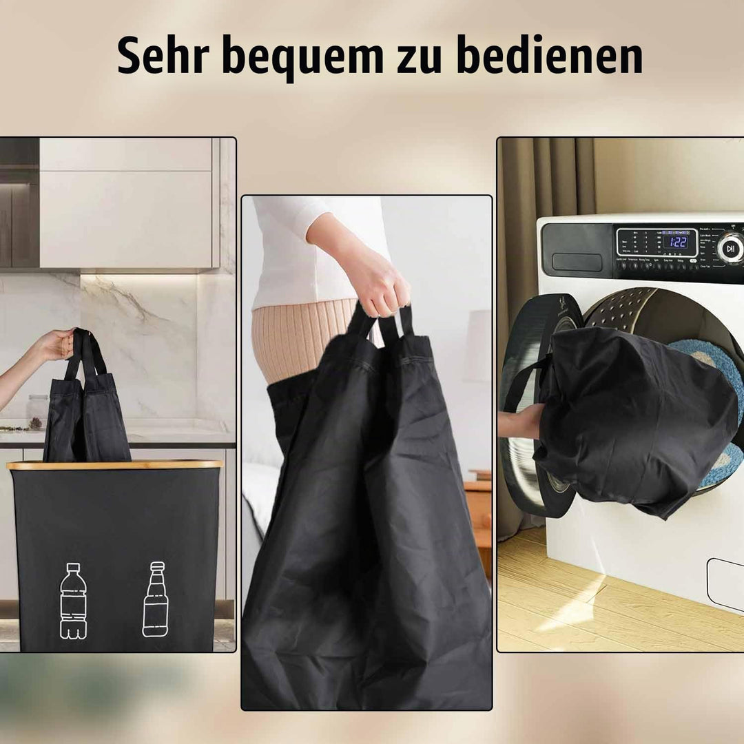 Pfandflaschen Sammelbehälter 2 Fächer, 160L Pfandflaschen Behälter mit 4 Tragetaschen, Grosse Aufbew