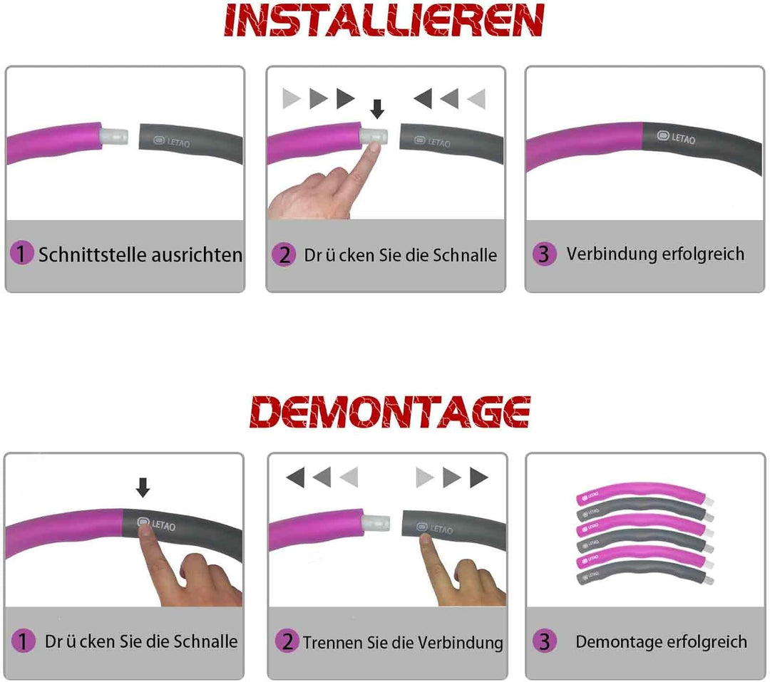 LETAO Hula Hoop Reifen Kinder von 4-8 Jahren | 510g Rosa-Grau Hula Hoop Reifen Kinder, Zerlegbar, in