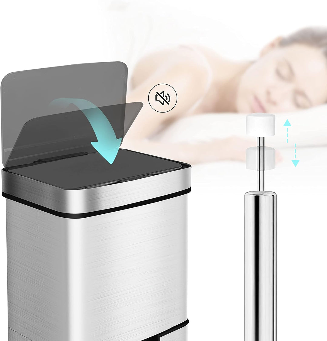 Ribelli Edelstahl - Mülltrennsysteme mit 3+1 Fächer - Mülleimer mit Sensor - 72 Liter (2x12 + 1x48 L