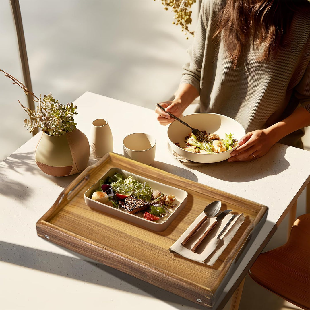 Utoplike Akazienholz-Betttablett zum Essen, Frühstückstablett für das Bett, Faltbarer Serviertisch a