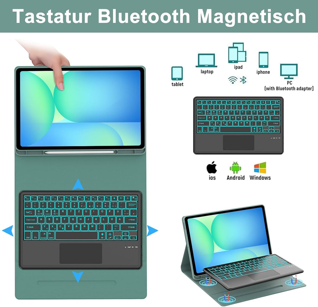 WINCHKING Hülle Mit Tastatur Für Samsung Galaxy Tab S10 Fe Plus 13.1 Zoll 2025, Magnetische Hülle Ta