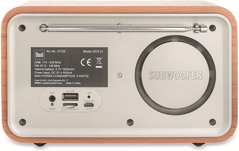 Dual DCR 51 DAB+ / UKW Radio mit Akku und Bluetooth, Braun