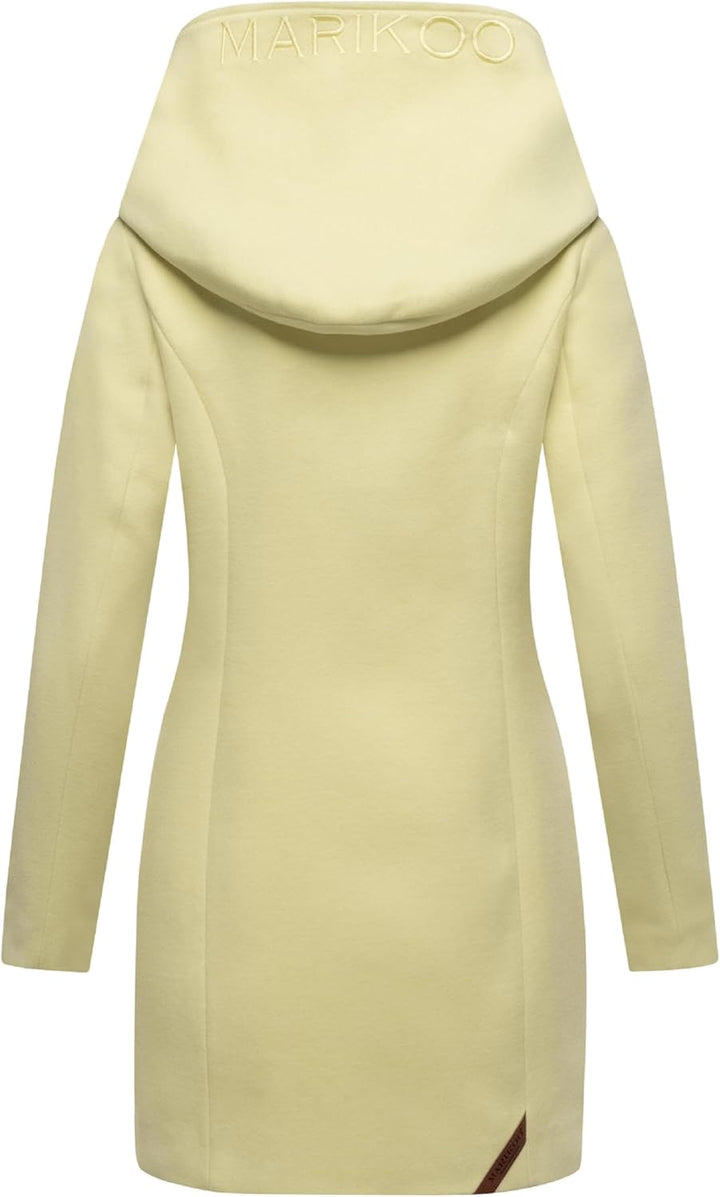 MARIKOO Damen Mantel in Wollmantel-Optik Warmer Trenchcoat mit Kapuze Maikoo XS-5XL S Pastel Yellow,