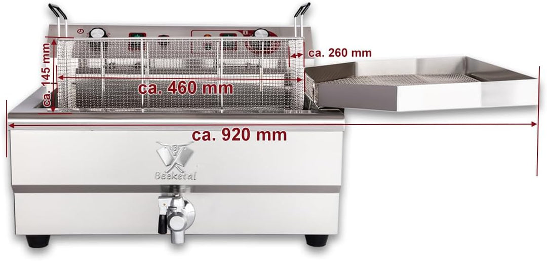 Beeketal 'BWF-301P' Profi Gastronomie Kaltzonen Fritteuse/Fettbackgerät mit seitlichem Abtropfgitter