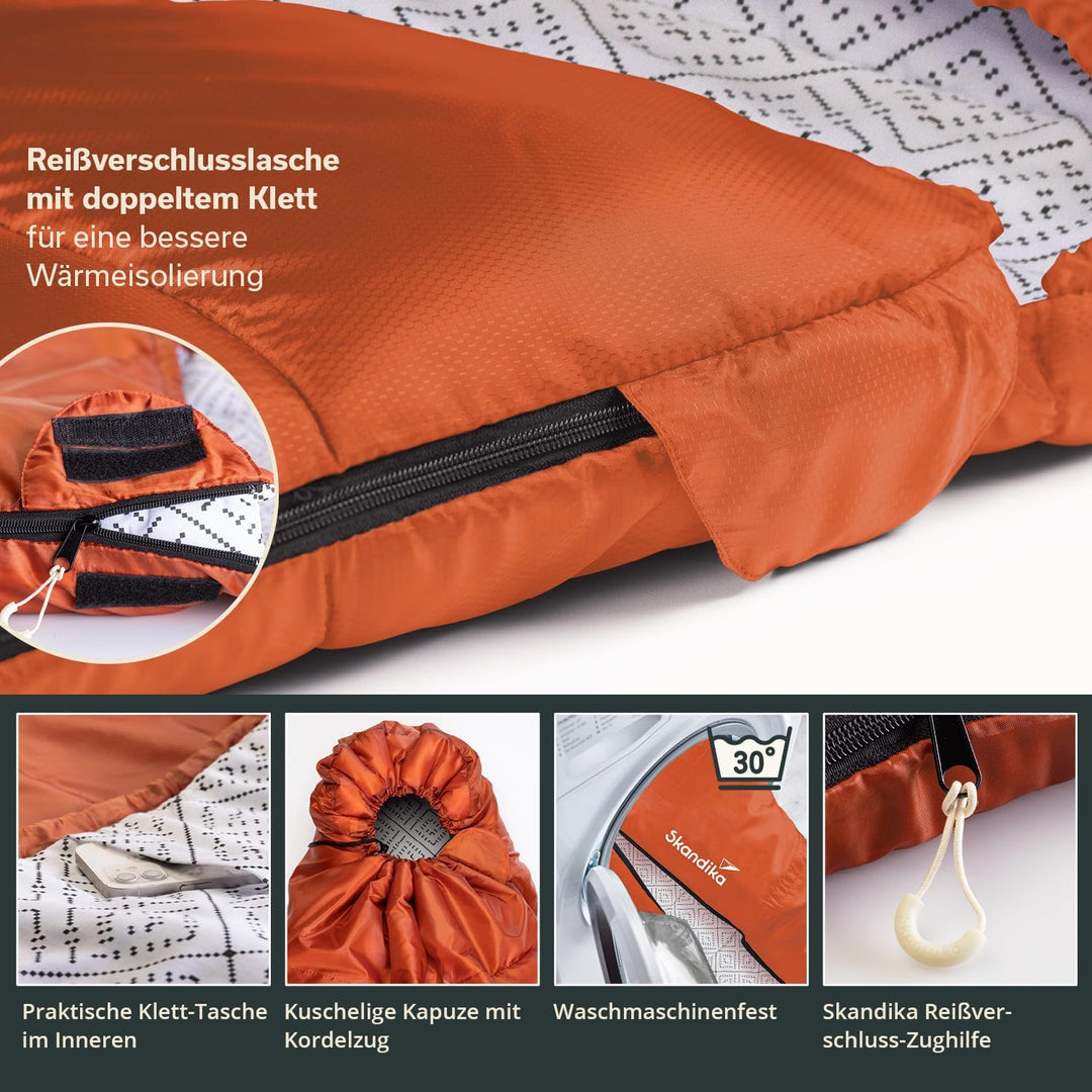 Skandika Deckenschlafsack Iceland Single | Schlafsack Outdoor für Erwachsene, 3 Jahreszeiten mit Bau