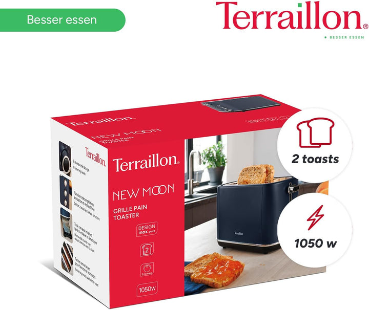 TERRAILLON New Moon Toaster mit 2 Schlitzen, 13 cm, 6 Leistungsstufen (1050 W) – Auftauen, Aufwärmen