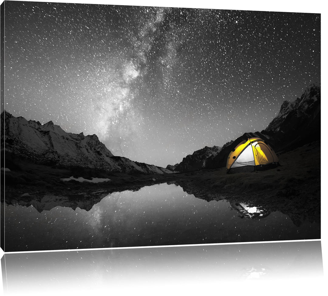 Pixxprint Zelten unter tausenden Sternen als Leinwandbild/Grösse: 100x70 cm/Wandbild/Kunstdruck/fert
