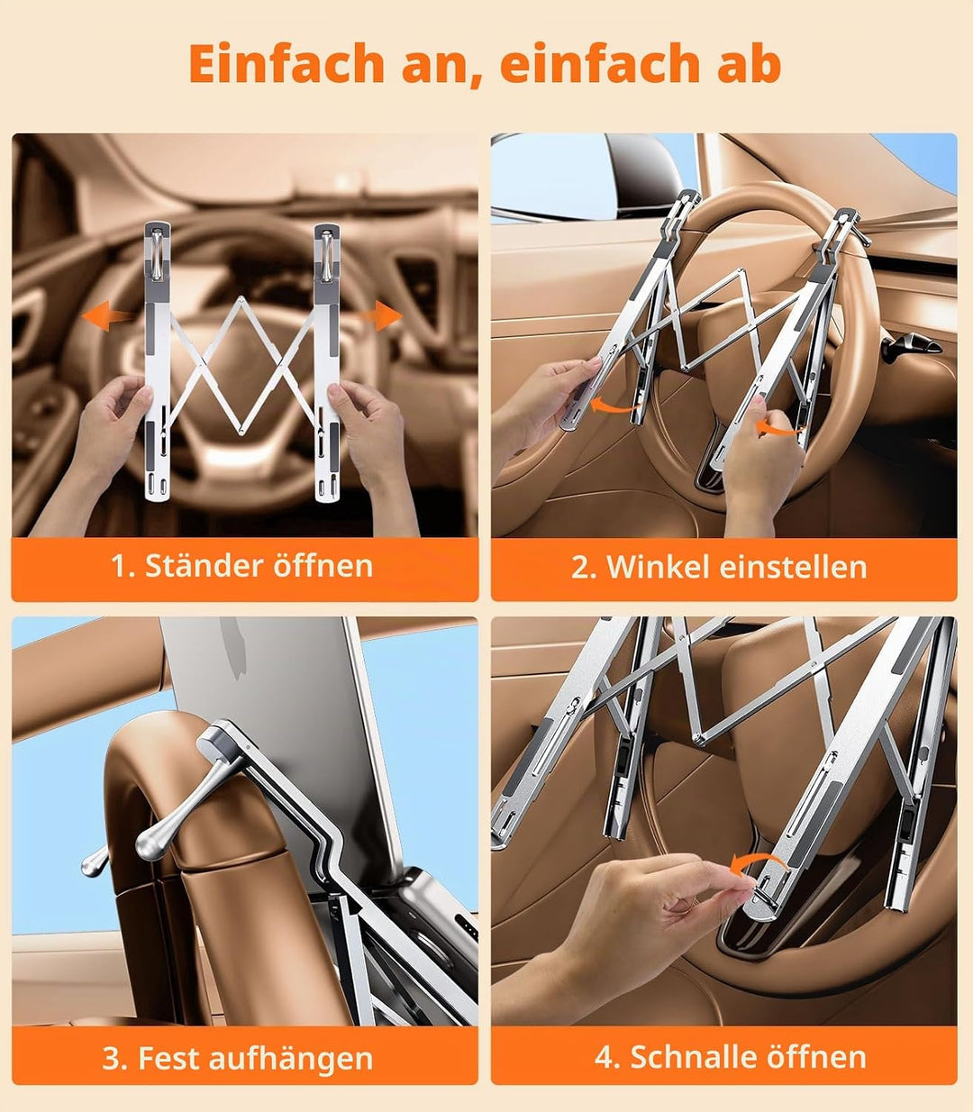 Auto-Laptophalterung, Lenkradablage, höhenverstellbar, Auto-Schreibtisch für Laptop, Computer, Table