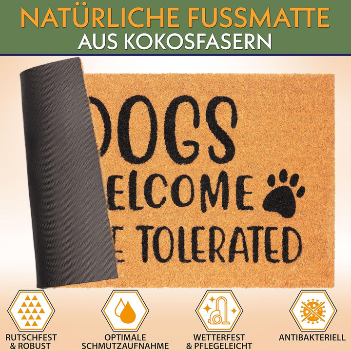 BRUBAKER Fussmatte für Aussen und Innen - Dogs Welcome People Tolerated - 45 x 75 cm Hunde Schmutzfa