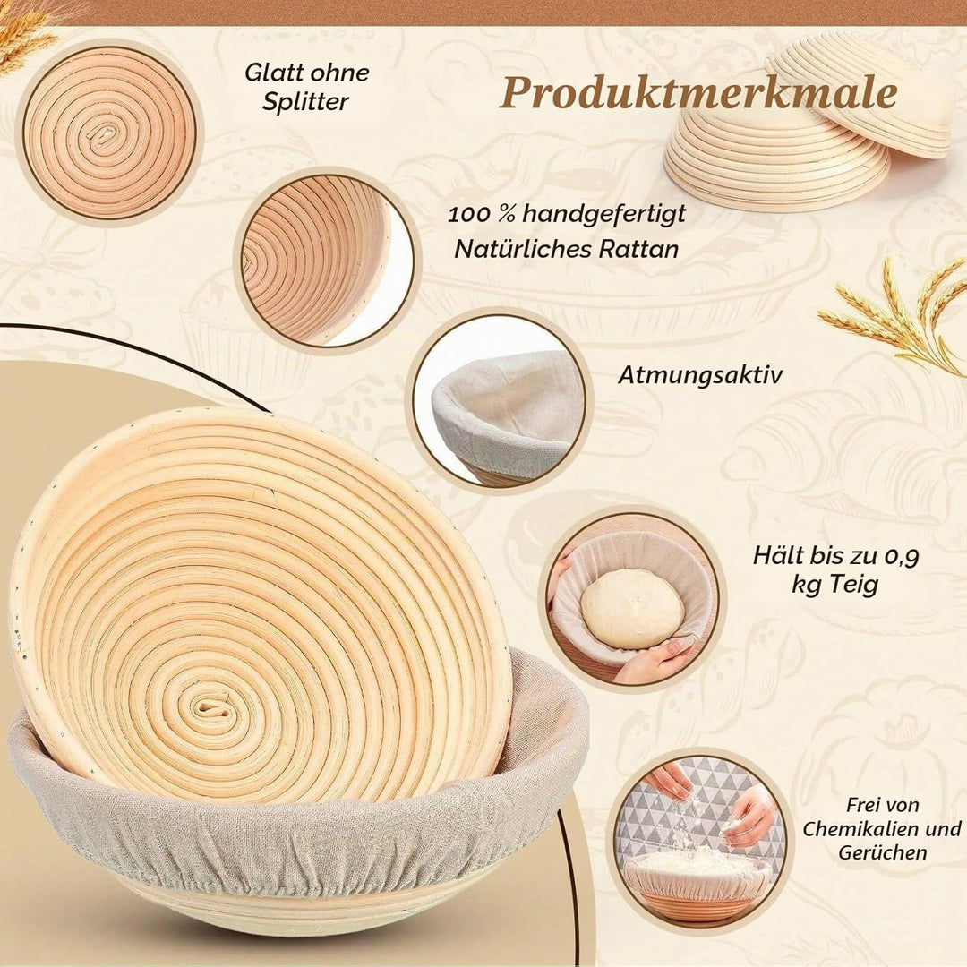 Brotgärkörbchen Set mit 6 Banneton-Korb, Teiggärschale, rund, Gärkörbe, handgefertigt, Rattankörbe,