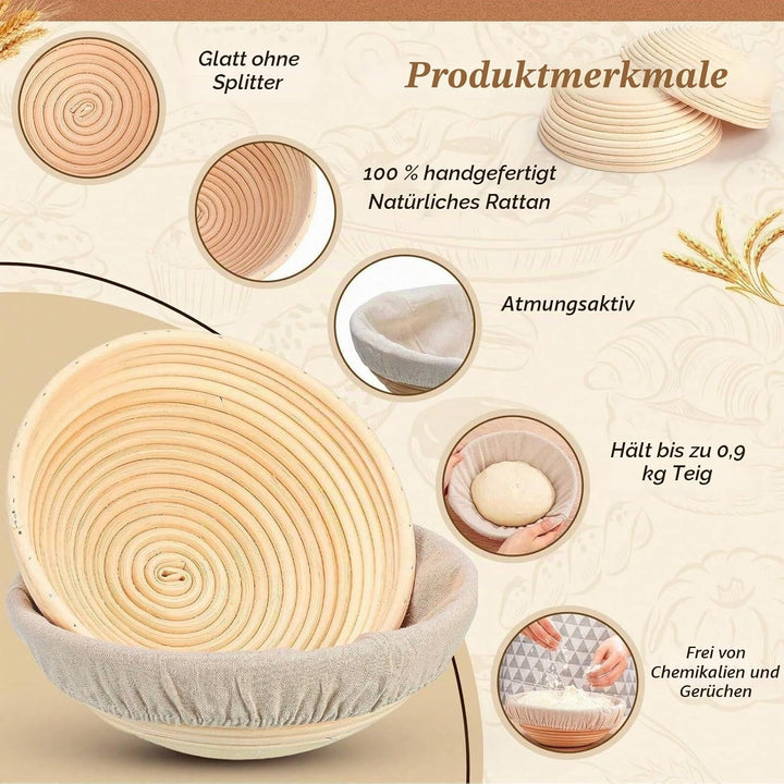 Brotgärkörbchen Set mit 6 Banneton-Korb, Teiggärschale, rund, Gärkörbe, handgefertigt, Rattankörbe,