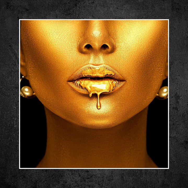 wandmotiv24 Poster als Wanddeko, Grösse 50x50cm, Gold Collection, Frau in Gold, Lippen, Farbe, Schmu