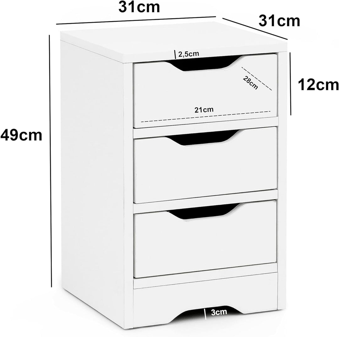Wohnling Nachtkonsole WL5.704 31x49x31 cm Weiss Matt mit 3 Schubladen | Weisse Nachtkommode mit Stau