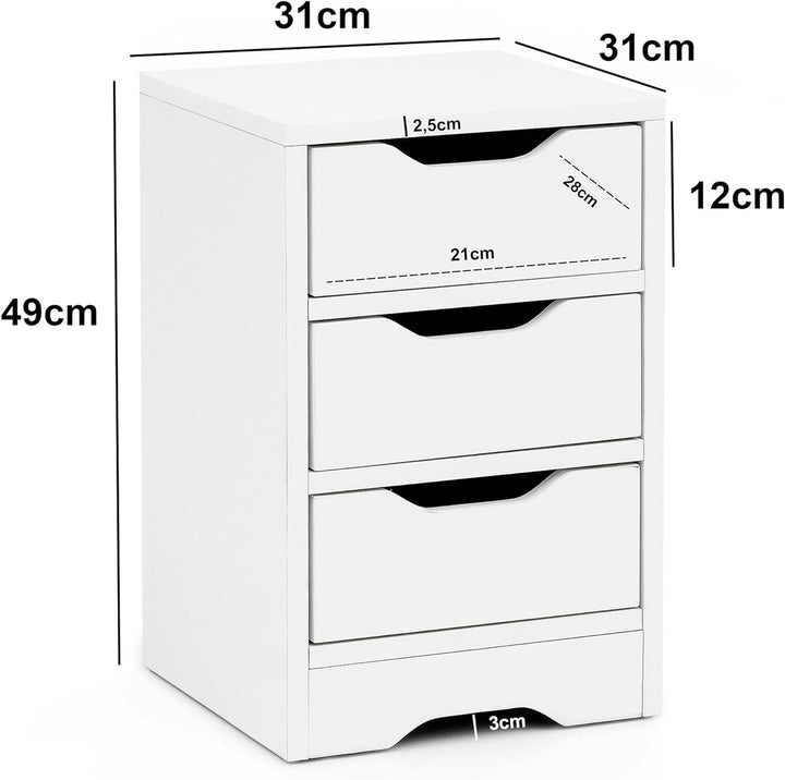 Wohnling Nachtkonsole WL5.704 31x49x31 cm Weiss Matt mit 3 Schubladen | Weisse Nachtkommode mit Stau