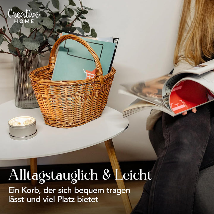 Creative Home Weidenkorb mit Henkel | 32 x 24 x 29 cm (+/- 2 cm) Leicht