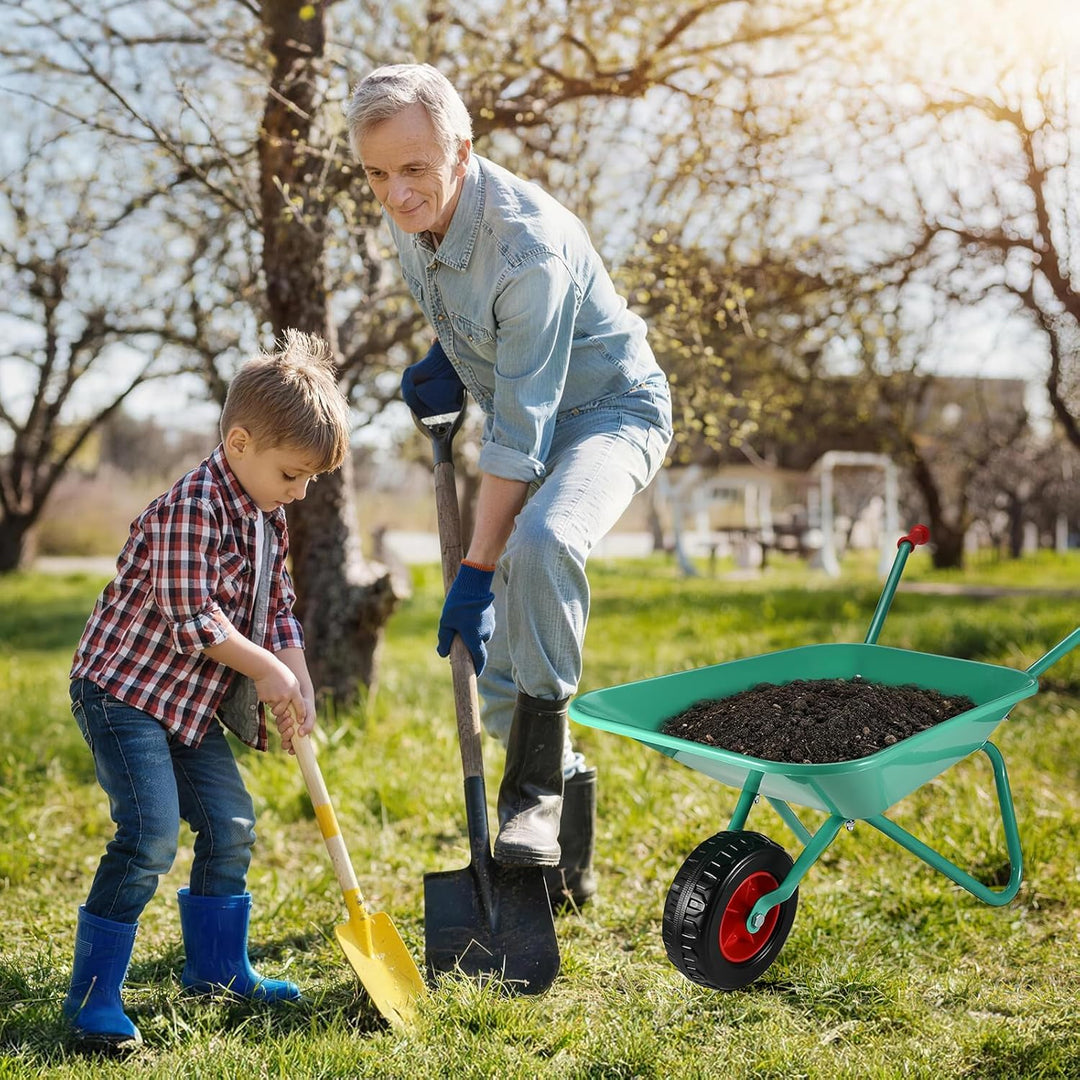 GOLDGE Schubkarre Kinder, 10 Stück Kinder Gartengeräte Set mit 5pcs Gartenwerkzeug Schaufel Set, Wer
