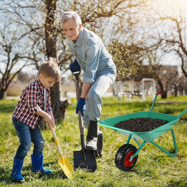 GOLDGE Schubkarre Kinder, 10 Stück Kinder Gartengeräte Set mit 5pcs Gartenwerkzeug Schaufel Set, Wer