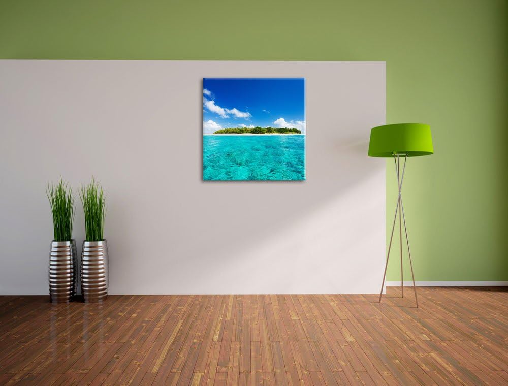 Traumhafte Insel, Format: 70x70 auf Leinwand, XXL riesige Bilder fertig gerahmt mit Keilrahmen, Kuns