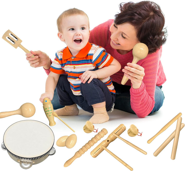 Holz Musikinstrumente Set für Kinder, Kleinkinder und Baby, Ulifeme 17 Stück Instrumente Kinderspiel