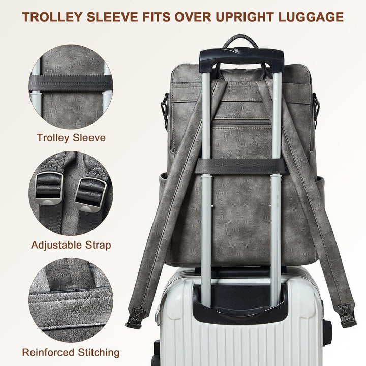 Shrrie Laptop-Rucksack für Damen, 15,6 Zoll Reise-Rucksack aus Leder, Handgepäck-Rucksack Computerta