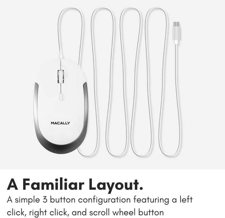 Macally USB-C Maus für Mac & Windows, 3 Tasten und Scrollrad, USB-Typ-C, beidhändiges Design, kompak