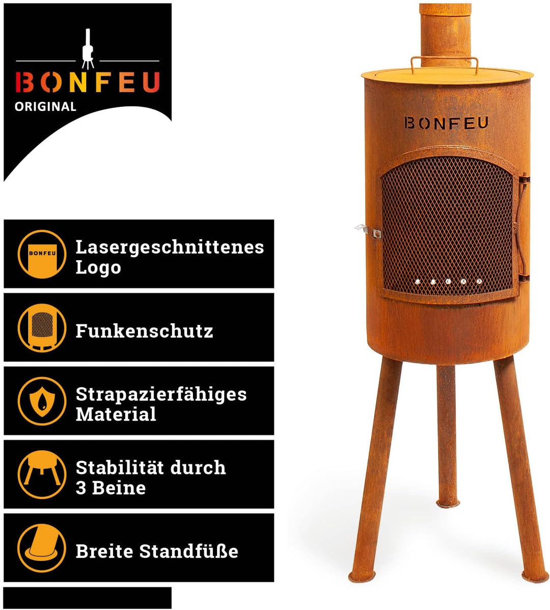 BonFeu Bongiano SP Rost - Terrassenofen - Feuerstelle mit Funkenschutz für entspannte Abende - Feuer