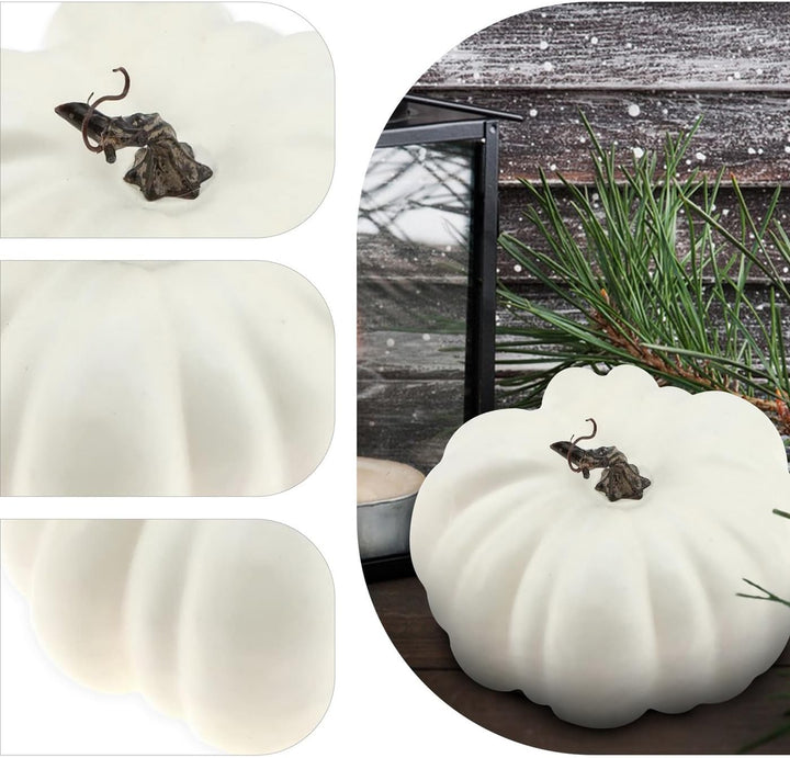 Woration 21 cm Gross Weiss Gefälschte Halloween Kürbis Künstlich Faux Herbst Kürbis Dekoration für P