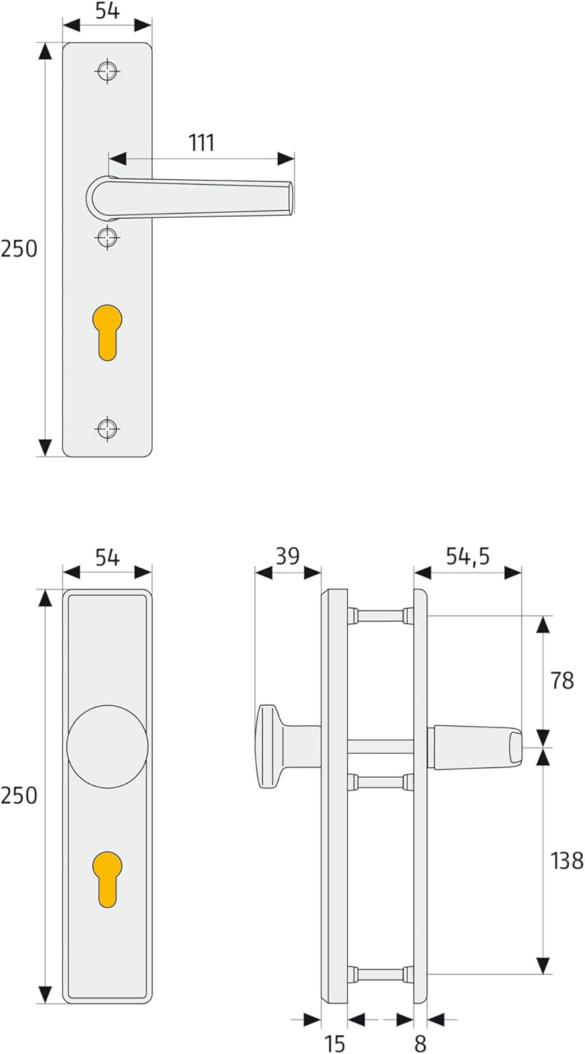 ABUS Tür-Schutzbeschlag KLS114 F3 messing mit beidseitigem Drücker 08297 F3 Messing Beidseitiger Drü