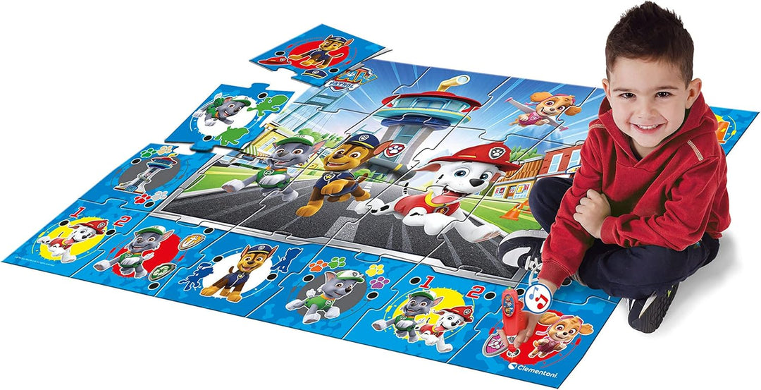 Clementoni Quiz-Bodenpuzzle Paw Patrol 70x100 cm - Kinderpuzzle mit 24 Maxi-Puzzleteilen - Lernspiel