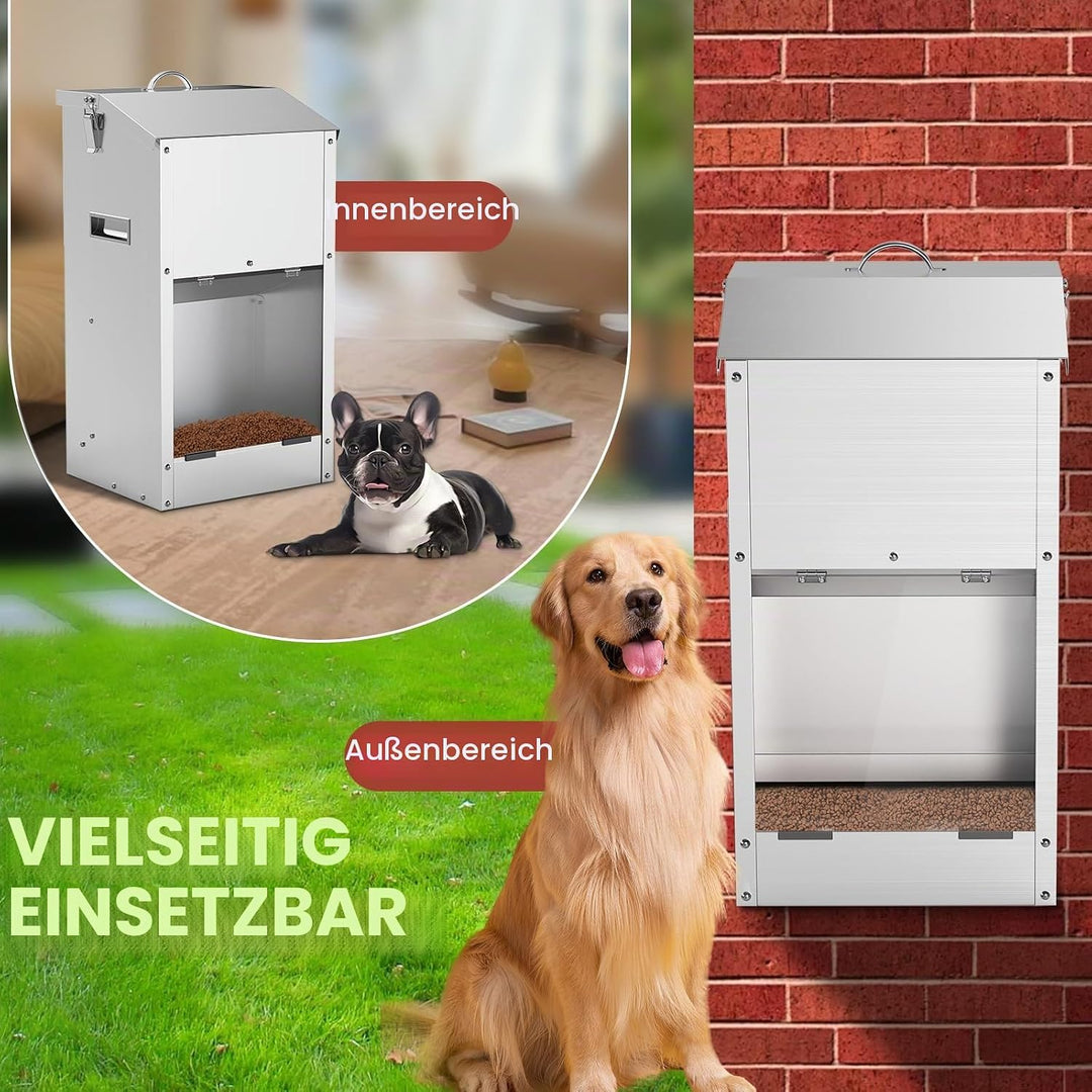 Automatische Hundefütterung 25lbs Grosse Kapazität Edelstahl im Freien und Innenbereich Schwerkraft