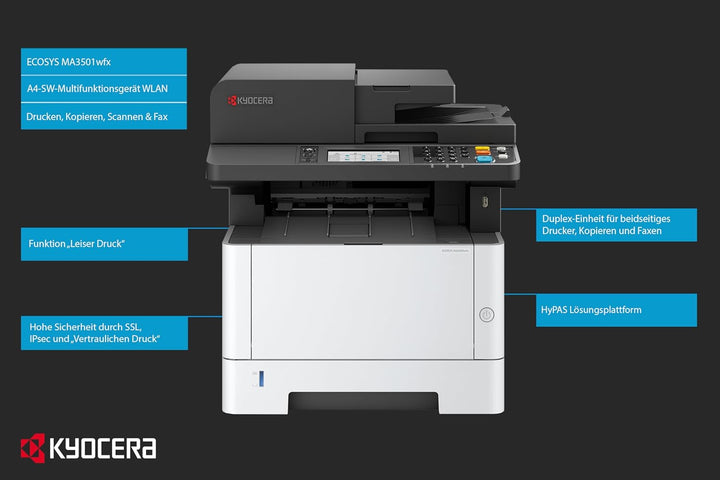 Kyocera Ecosys MA3501wfx/Plus Laserdrucker Multifunktionsgerät mit WLAN. 35 Seiten/Minute. WLAN Lase