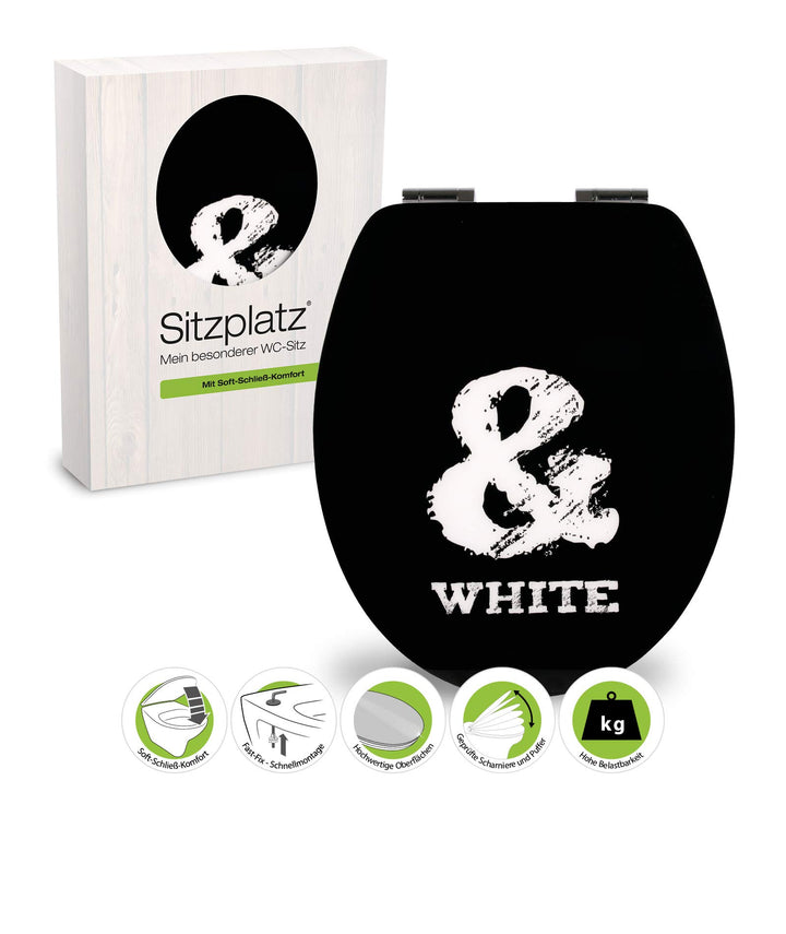 SITZPLATZ® WC-Sitz mit Absenkautomatik, Dekor Black Humor, High Gloss Toilettensitz mit Holzkern, Fa