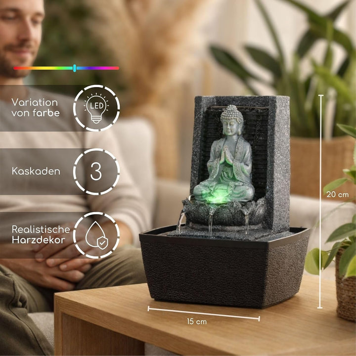Zen Light scfrb1 Zimmerbrunnen Mauer Buddha Gebet Dunkelgrau/Schwarz 20 x 15 x