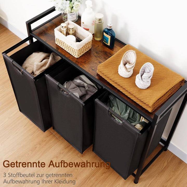 AMHANCIBLE Wäschekorb 3 Fächer 114L Braun, 114L Braun