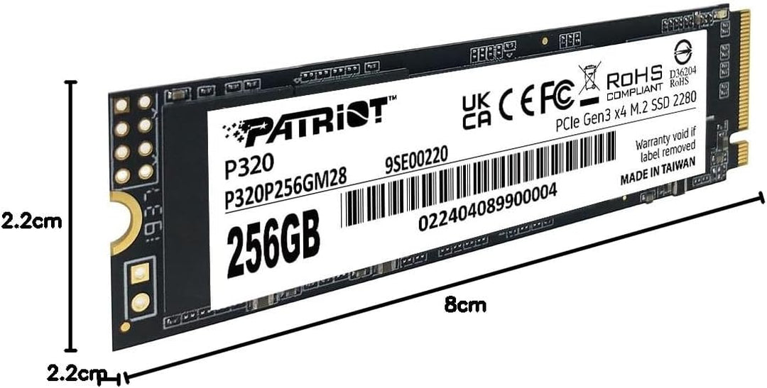 Patriot P320 256GB Interne SSD - NVMe PCIe Gen 3x4 - M.2 2280 - Solid State Drive - P320P256GM28, 25
