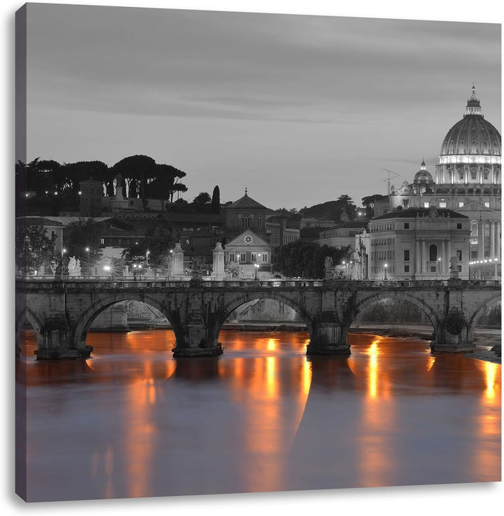 Pixxprint beleuchteter Petersdom am Abend schwarz/weiss, Format: 70x70 auf Leinwand, 70x70