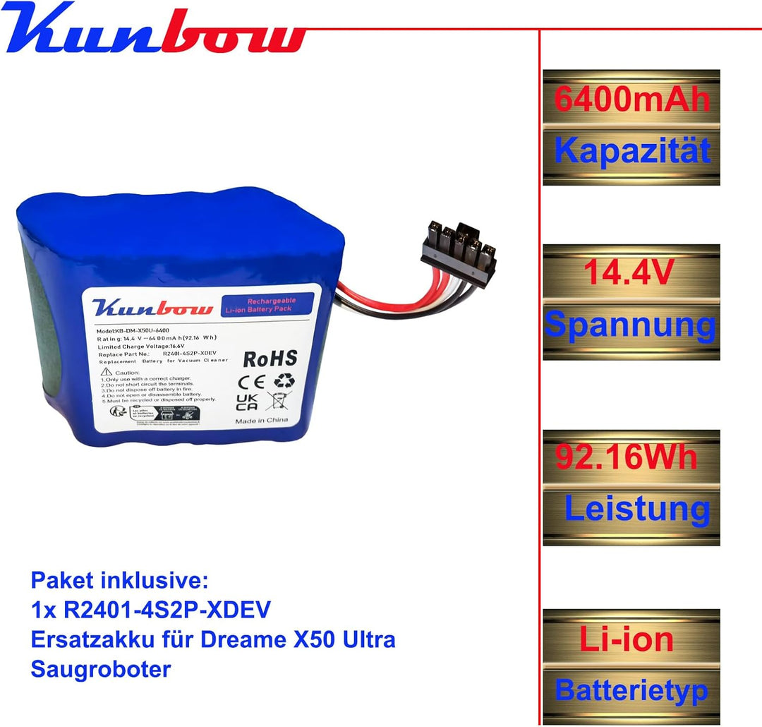 6400mAh Ersatzakku für Dreame X50 Ultra, akku für Dreame X40 Pro Ultra Saugroboter. Ersatz für Dream