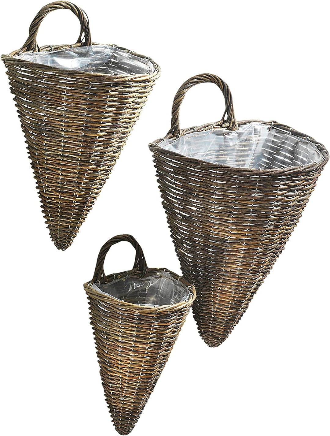Pflanzkorb Wandkorb aus ungeschälter Weide im Füllhorn-Design 3er Set