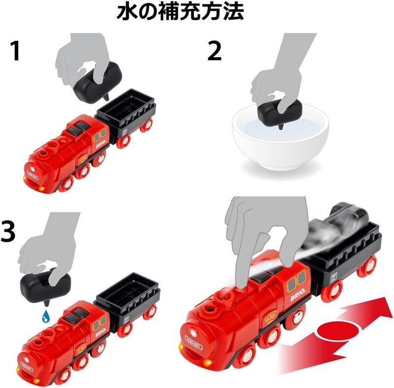 BRIO World 36017 Batterie-Dampfzug-Set - Aus dem Schornstein der Lokomotive strömt während der Fahrt