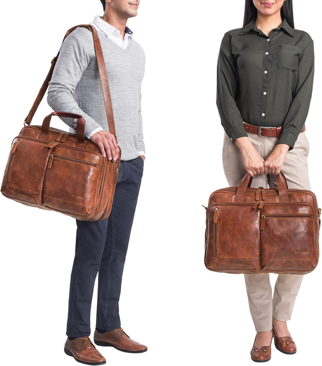 STILORD 'Arnold' Geräumige Laptoptasche Leder 17.3 Zoll bis 19 Zoll Vintage Aktentasche Lehrertasche