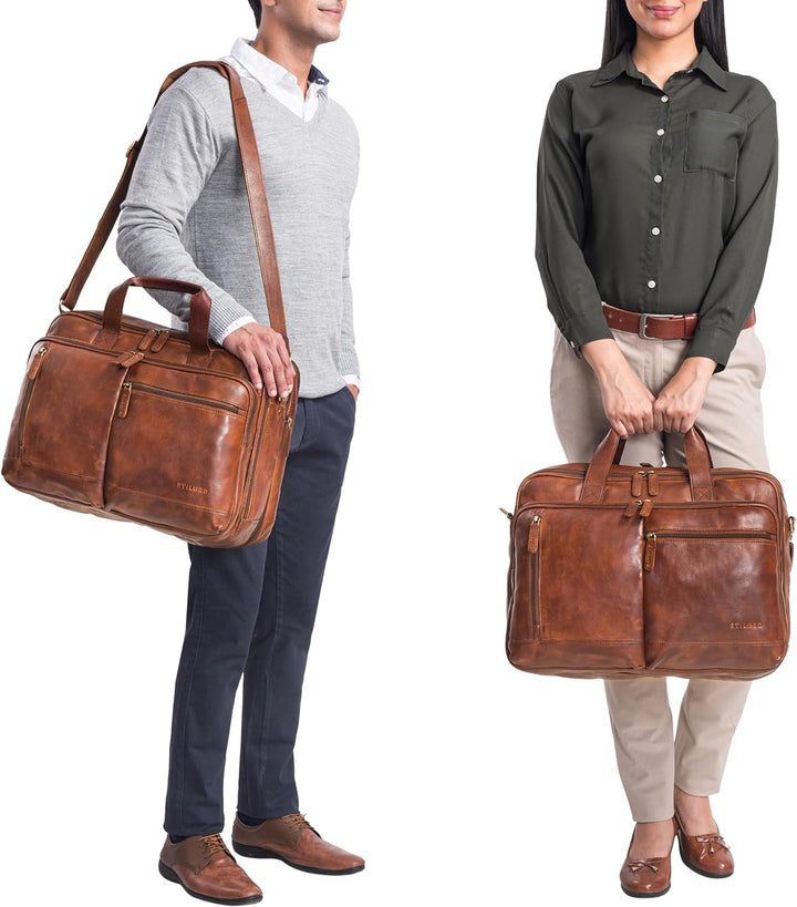STILORD 'Arnold' Geräumige Laptoptasche Leder 17.3 Zoll bis 19 Zoll Vintage Aktentasche Lehrertasche