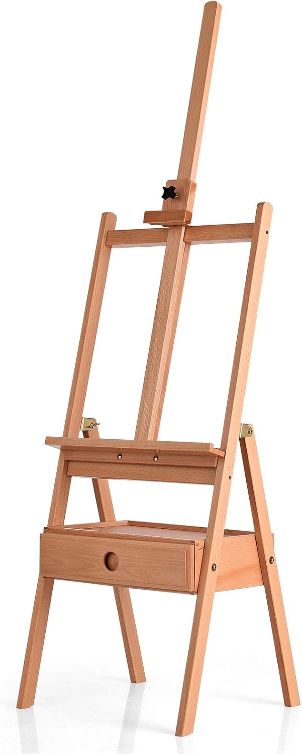 DREAMADE Staffelei Holz mit Schublade, 151-194cm höhenverstellbare Präsentationsstaffelei Holzstaffe