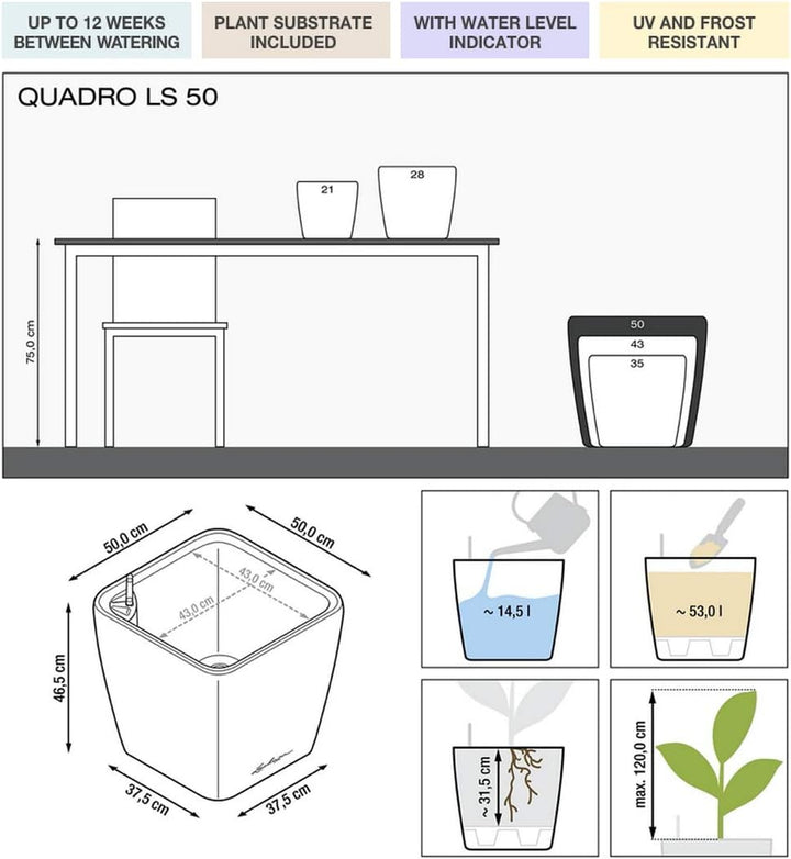 LECHUZA QUADRO Premium LS 50 weiss hochglanz 16280 50x50x47 cm Weiss Hochglanz, 50x50x47 cm Weiss Ho