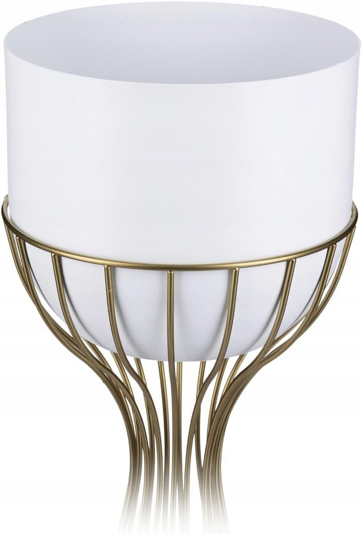 HowHomely Moderne Blumenständer Metall 68 cm Hoch mit Weiss Blumentopf Rund 18 cm Ø auf Robuste Gold