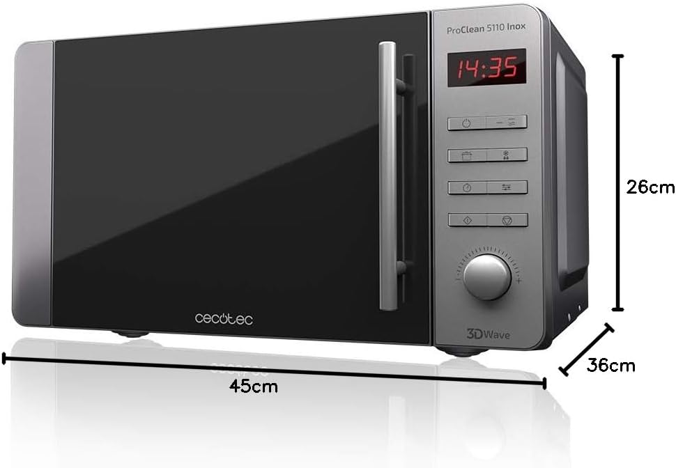 Cecotec Mikrowelle Pro Clean 5110 Inox. 700 W, Grill 800 W, 20 L, Ready 2 Clean, Beschichtung 3D Wav